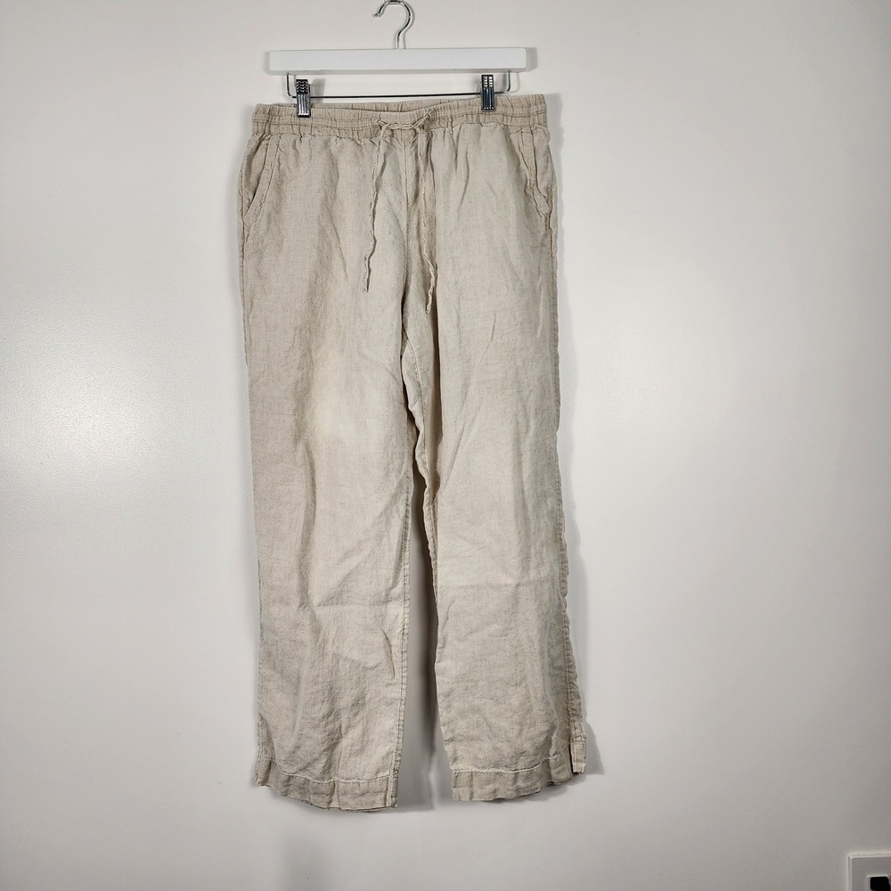 Charter Club 100% Linen Pants Womens Medium Beige Coastal Beachy Summer Luxury